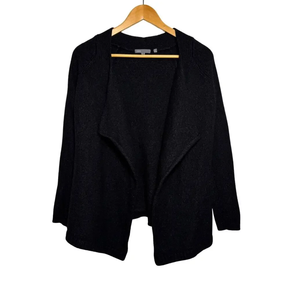 Vince Wool Blend Open Front Cardigan Black Draped Minimalist Size Large